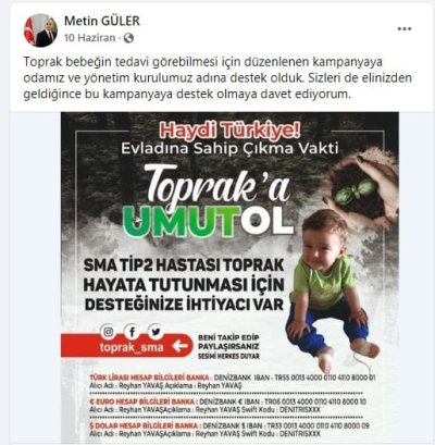 GÜLER’DEN TOPRAK BEBEK İÇİN DESTEK ÇAĞRISI