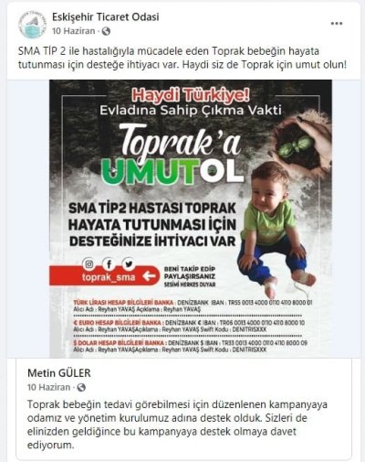 GÜLER’DEN TOPRAK BEBEK İÇİN DESTEK ÇAĞRISI